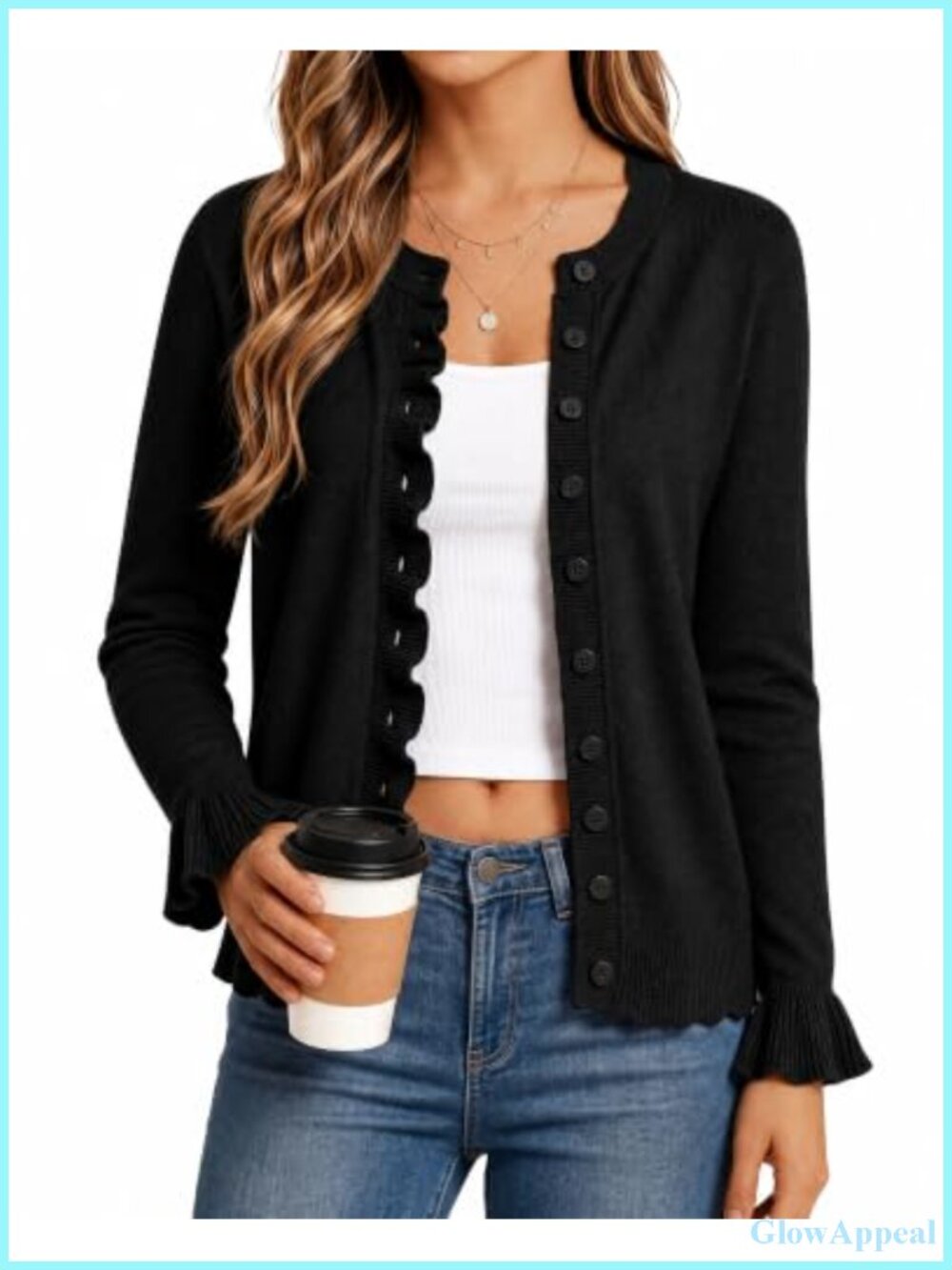 Cardigan Sweater Crew Neck Button Down Knit Long Sleeve Open Front